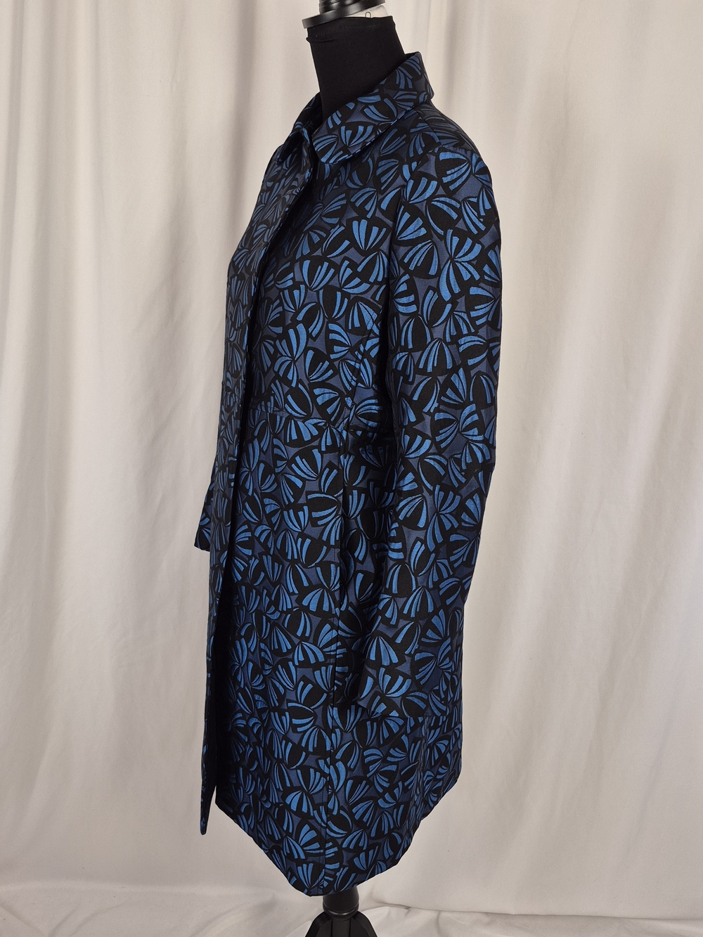 Ann Klein Metallic Blue/Black Jacquard Topper /Jacket / Long Coat - Size 8 - Picture 3 of 16